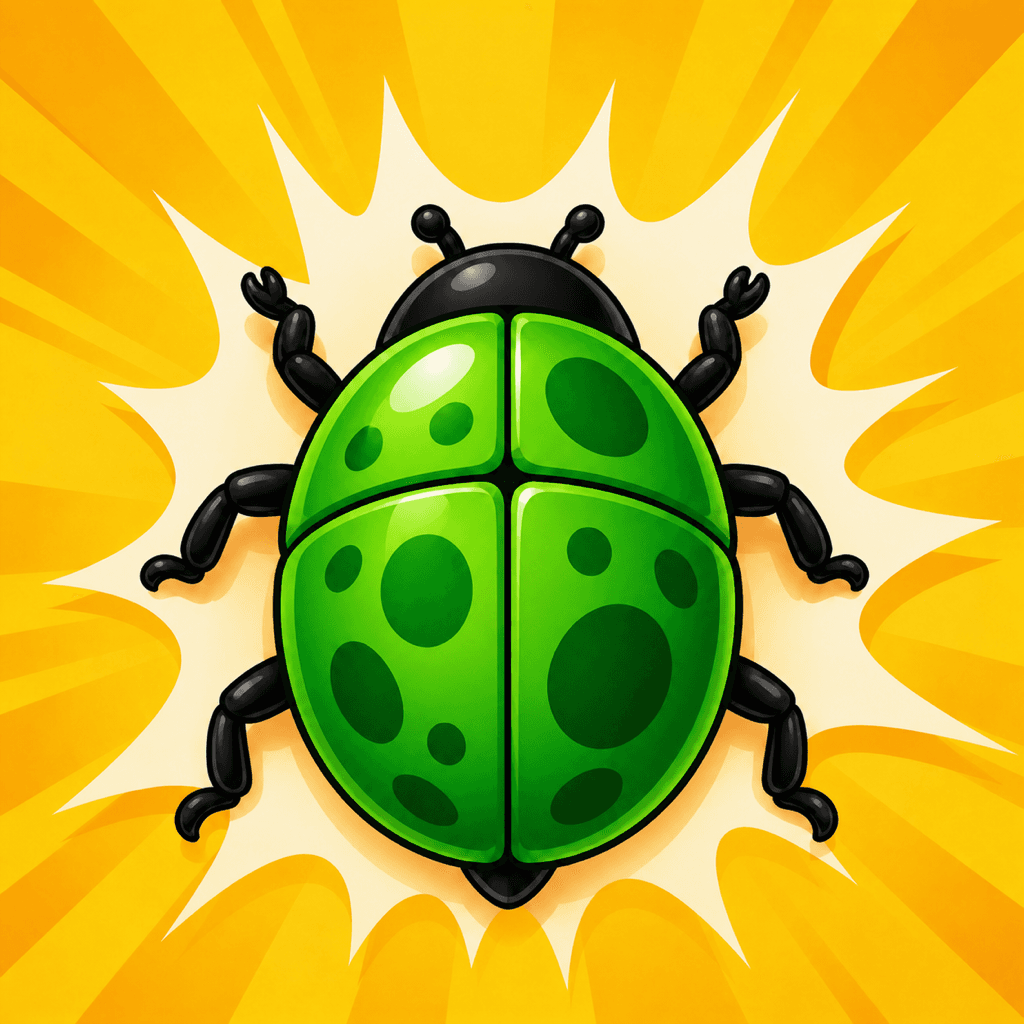 Smoosh game icon featuring a bright green beetle