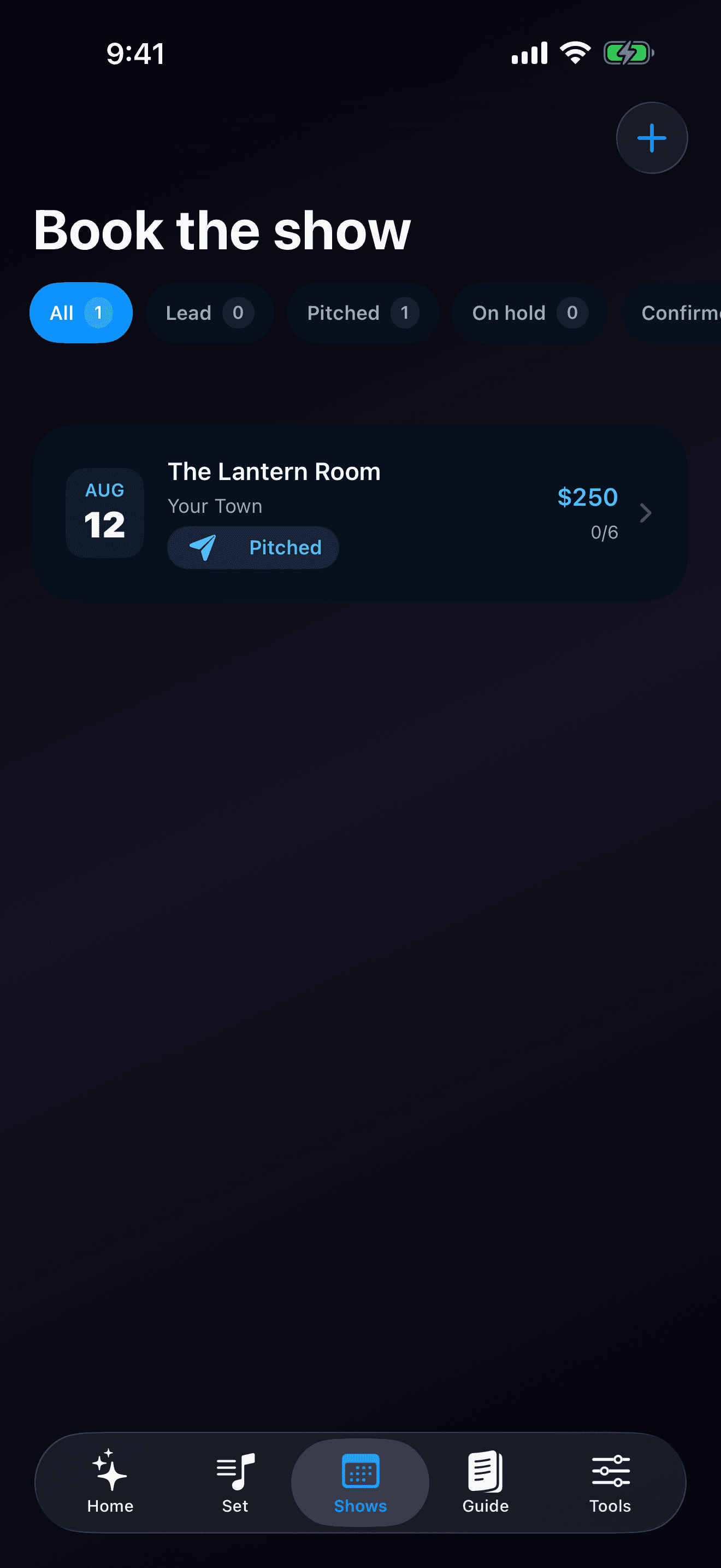 BandBeam show pipeline with venue leads and booking preparation