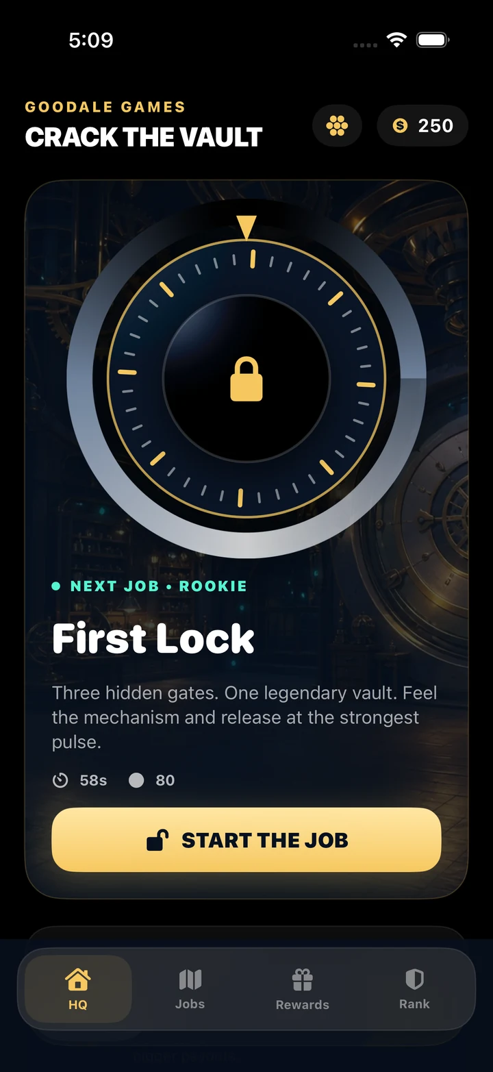Crack the Vault headquarters screen with the First Lock job