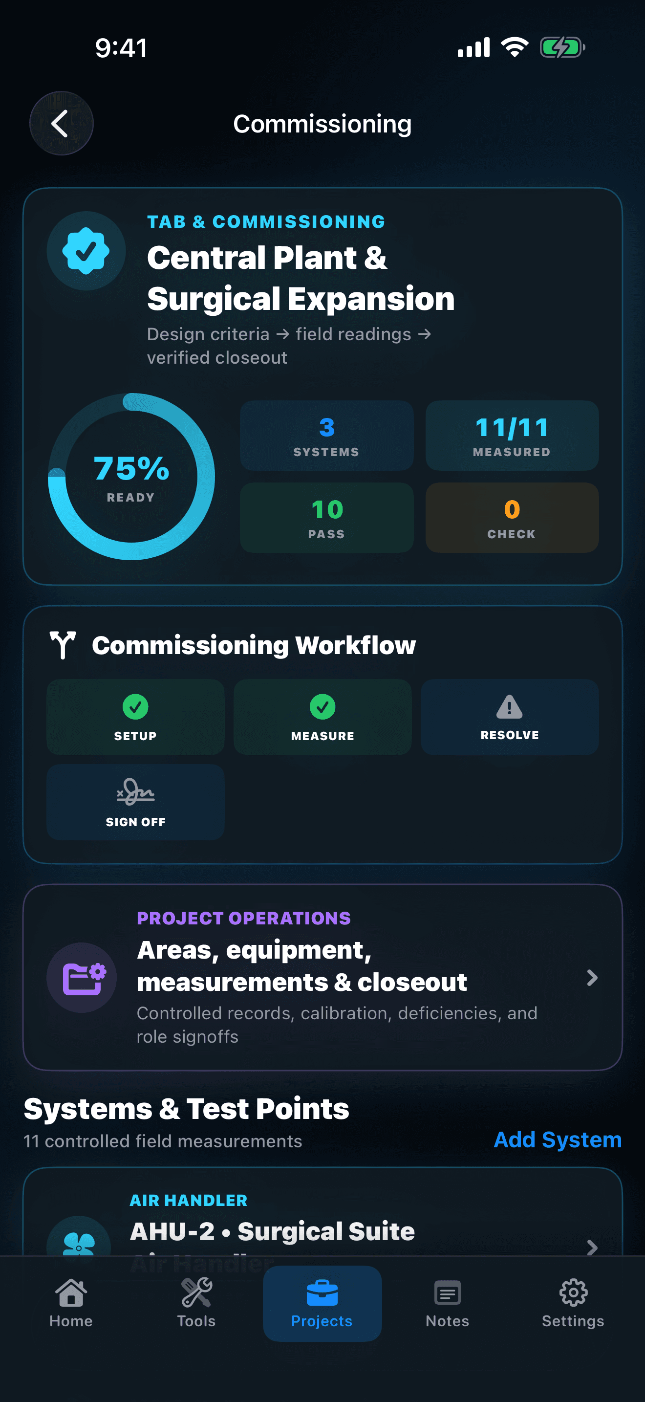 Goodale HVAC Fieldbook commissioning workflow from setup through measurements and verification