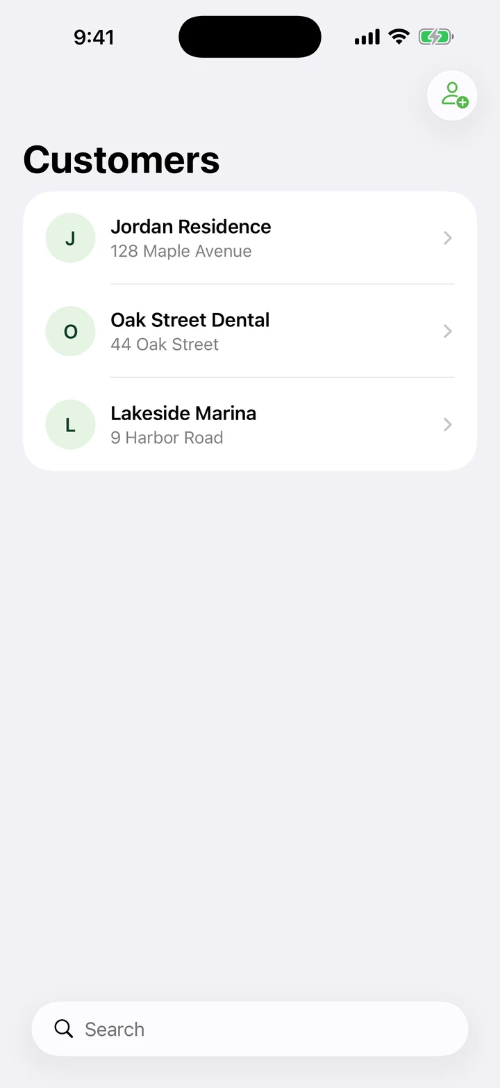 Green Pro 365 searchable customer list