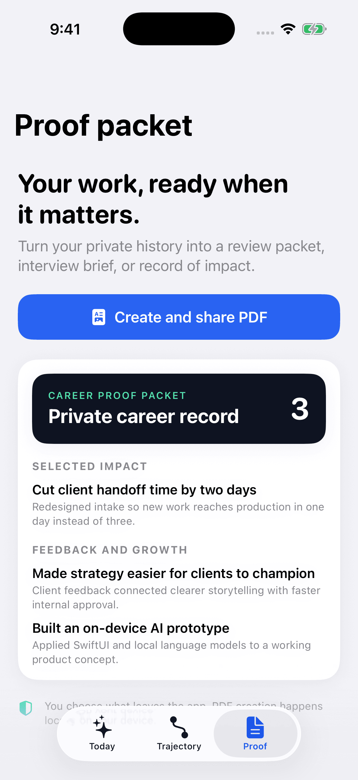 NextProof career proof packet preview