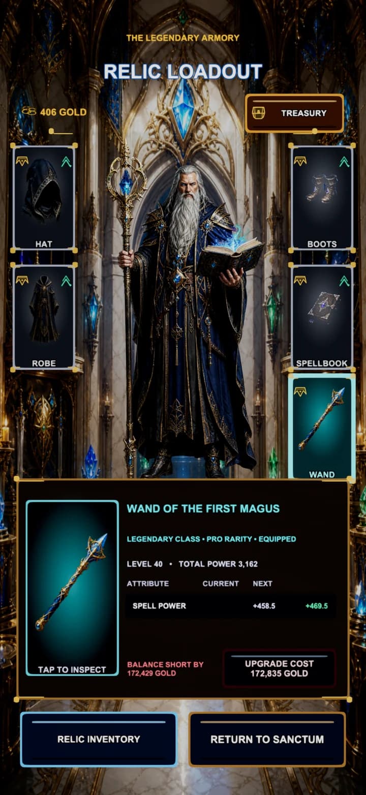 Zentrilio enchanted equipment and relic loadout screen